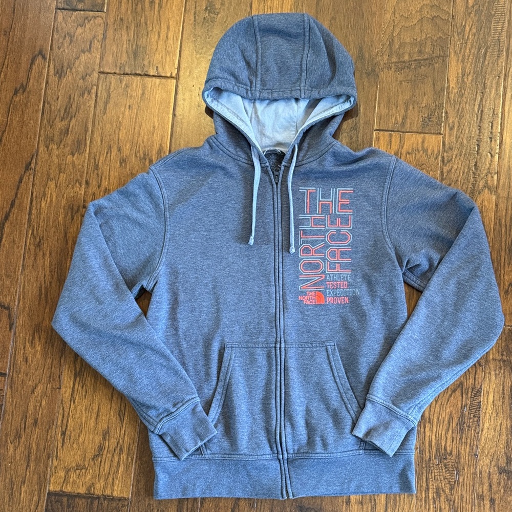 The North Face Heather Blue Zip-Up Hooded Jacket sz M
